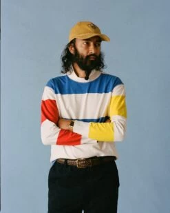 Primary Block Stripe Mock Collar Long-Sleeve Jersey -Drakes Shop 238800170007 0617387f 9df7 4aa4 b110 c6c3fe7e5668