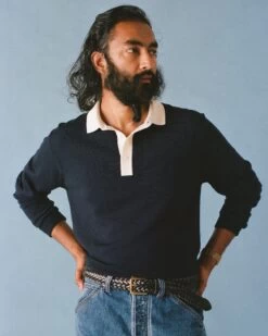 Navy Merino Wool Knitted Rugby Shirt -Drakes Shop 238800190007 8a9a71e5 492c 43ed 9732 248ee507b446