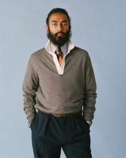 Grey Merino Wool Knitted Rugby Shirt -Drakes Shop 238800250007 7fa128af f49b 438e 8990 32572a537a3b