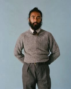 Grey Brushed Shetland Cable Knit Crew Neck Jumper -Drakes Shop 238800300009 6e3886ba 3554 472c b7eb 5c2a85c7f5af