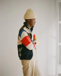 Ecru, Green And Navy Boucle Wool Zip Fleece Vest 15 Ecru, Green And Navy Boucle Wool Zip Fleece Vest -Drakes Shop 255500410008