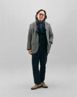 Navy Hand-Drawn Polka Dot Wool-Silk Scarf -Drakes Shop 408721120006