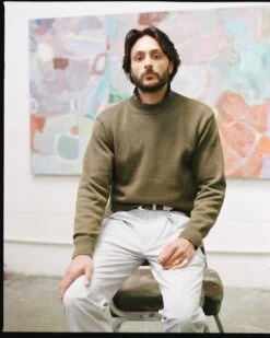 Olive Cotton Mock Neck Jumper -Drakes Shop 417100060005