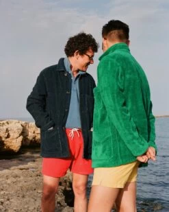 Indigo Cotton Terry Towelling Five-Pocket Chore Jacket -Drakes Shop 418690120009