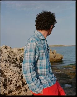 Blue Madras Check Linen Smock Shirt -Drakes Shop 418690550003