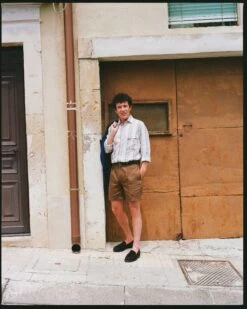 Ecru, Green And Purple Track Stripe Linen Spread Collar Shirt -Drakes Shop 418690680009