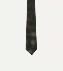 Green Micro Geometric Print Silk Self Tipped Tie -Drakes Shop DR1AA1 21071 03400 3