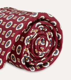 Red And Blue Geometric Medallion Print Silk Foulard Tie -Drakes Shop DR1AA1 22791 03 701 4