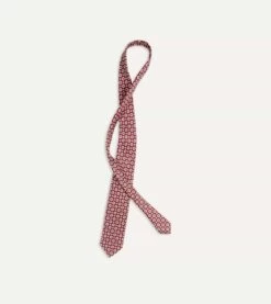 Red And Blue Geometric Medallion Print Silk Foulard Tie -Drakes Shop DR1AA1 22791 03 701 5