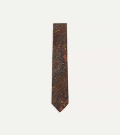 Brown, Navy And Red Paisley Print Madder Twill Silk Tie