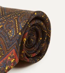 Brown, Navy And Red Paisley Print Madder Twill Silk Tie -Drakes Shop DR1AA1 22793 02 251 3