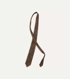 Brown, Navy And Red Paisley Print Madder Twill Silk Tie -Drakes Shop DR1AA1 22793 02 251 4