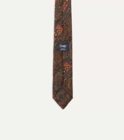 Brown, Navy And Red Paisley Print Madder Twill Silk Tie -Drakes Shop DR1AA1 22793 02 251 5