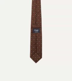 Brown And Green Geometric Medallion Print Madder Twill Silk Tie -Drakes Shop DR1AA1 22794 05 301 5
