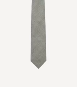 Grey Prince Of Wales Check Tipped Silk Tie 9 Grey Prince Of Wales Check Tipped Silk Tie -Drakes Shop DR1AA102256 08603 3