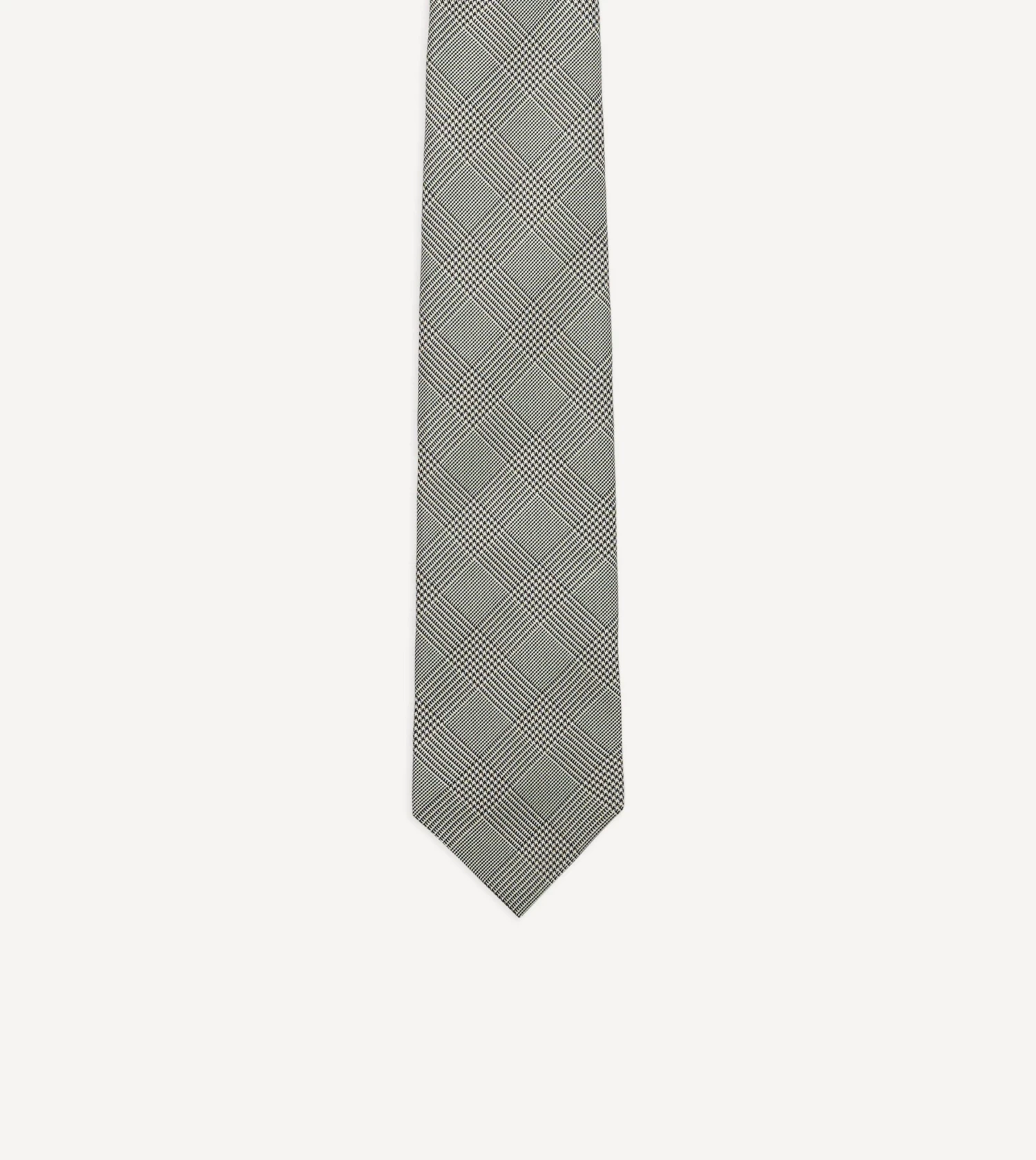 Grey Prince Of Wales Check Tipped Silk Tie 6 Grey Prince Of Wales Check Tipped Silk Tie - Image 4
