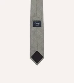 Grey Prince Of Wales Check Tipped Silk Tie 8 Grey Prince Of Wales Check Tipped Silk Tie -Drakes Shop DR1AA102256 08603 4