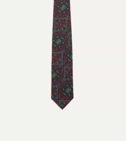 Red And Green Baroque Paisley 36oz Madder Silk Self Tipped Tie -Drakes Shop DR1AA121003 03700 3