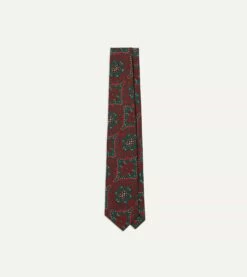 Red And Green Baroque Print Silk Self Tipped Tie