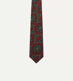Red And Green Baroque Print Silk Self Tipped Tie -Drakes Shop DR1AA121003 06300 3