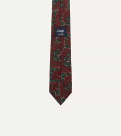 Red And Green Baroque Print Silk Self Tipped Tie -Drakes Shop DR1AA121003 06300 4