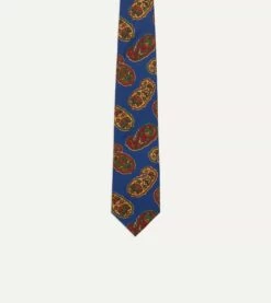 Blue Large Paisley Print Silk Self Tipped Tie -Drakes Shop DR1AA121004 02250 3
