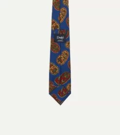 Blue Large Paisley Print Silk Self Tipped Tie -Drakes Shop DR1AA121004 02250 4