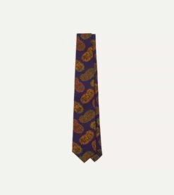 Purple Large Paisley Print Silk Self Tipped Tie