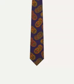 Purple Large Paisley Print Silk Self Tipped Tie -Drakes Shop DR1AA121004 04800 3