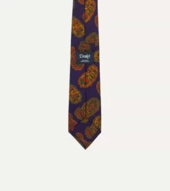 Purple Large Paisley Print Silk Self Tipped Tie -Drakes Shop DR1AA121004 04800 4