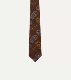 Brown Large Paisley Print Silk Self Tipped Tie -Drakes Shop DR1AA121004 06500 3