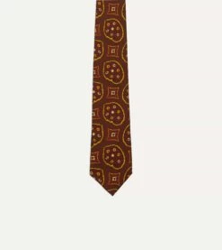 Brown Exploded Paisley Print Silk Self Tipped Tie -Drakes Shop DR1AA121006 06300 3