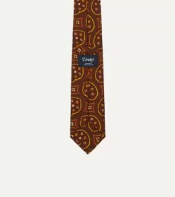Brown Exploded Paisley Print Silk Self Tipped Tie -Drakes Shop DR1AA121006 06300 4