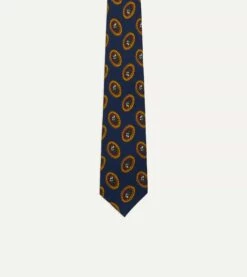 Blue Oval Medallion Print Silk Self Tipped Tie -Drakes Shop DR1AA121007 02200 3