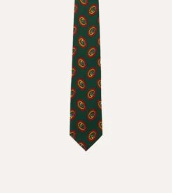 Green Oval Medallion Print Silk Self Tipped Tie -Drakes Shop DR1AA121007 05400 3