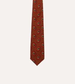 Brown Oval Medallion Print Silk Self Tipped Tie -Drakes Shop DR1AA121007 06500 3
