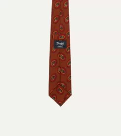 Brown Oval Medallion Print Silk Self Tipped Tie -Drakes Shop DR1AA121007 06500 4