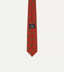 Orange Tile Print 36oz Madder Silk Self Tipped Tie -Drakes Shop DR1AA121009 03800 4