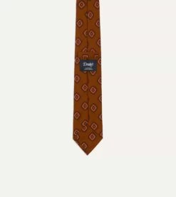 Brown Tile Print 36oz Madder Silk Self Tipped Tie -Drakes Shop DR1AA121009 07500 4