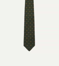 Green Medallion Print 36oz Madder Silk Self Tipped Tie -Drakes Shop DR1AA121011 05400 3