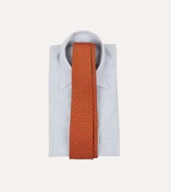 Orange Micro Geometric Print Silk Self Tipped Tie -Drakes Shop DR1AA121071 05 800 2