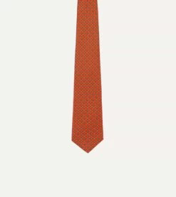 Orange Micro Geometric Print Silk Self Tipped Tie -Drakes Shop DR1AA121071 05 800 3