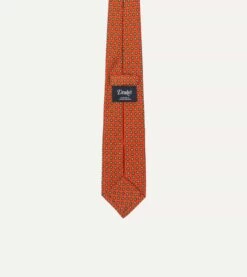 Orange Micro Geometric Print Silk Self Tipped Tie -Drakes Shop DR1AA121071 05 800 4