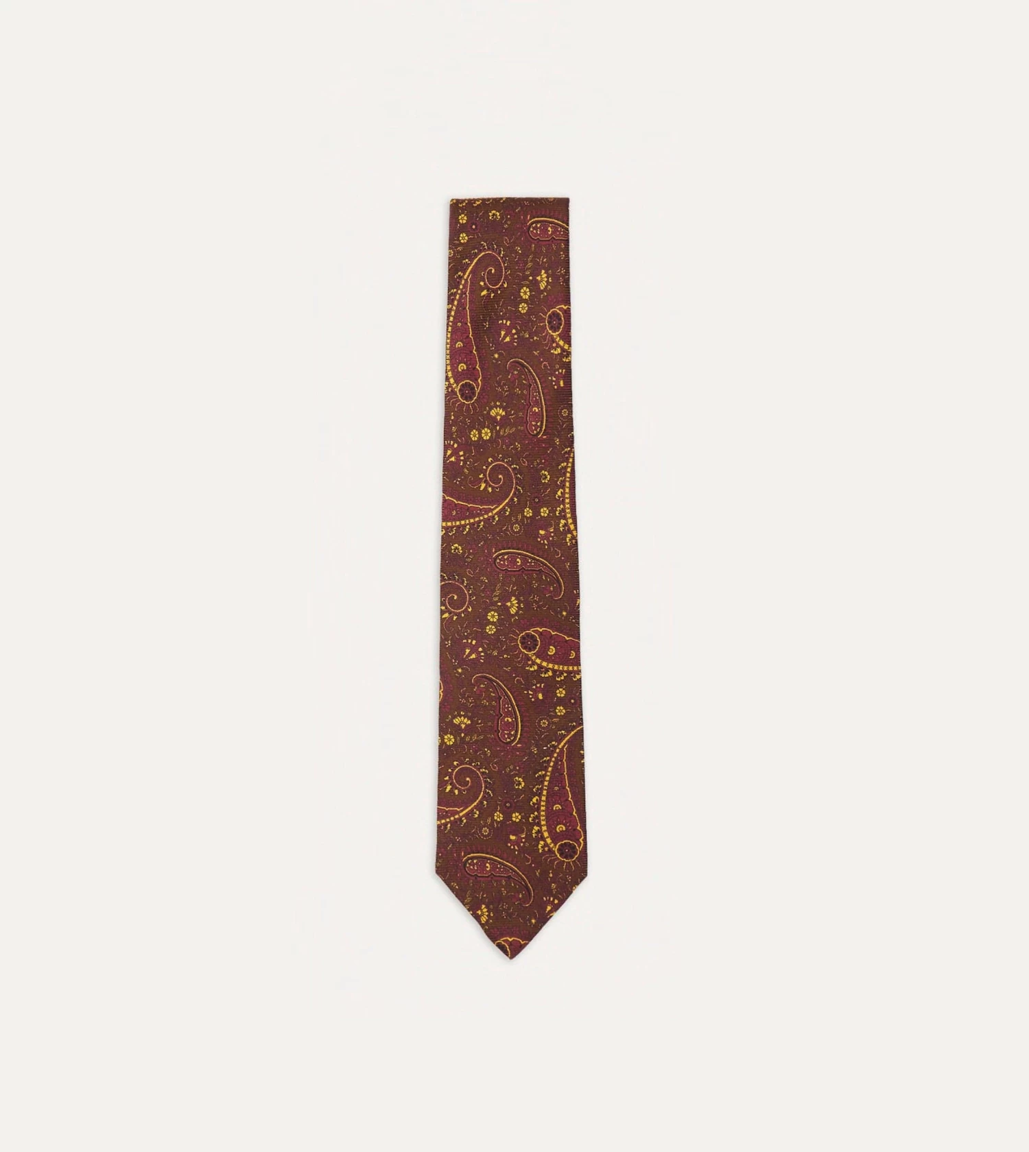 Brown, Red And Yellow Paisley Print Madder Twill Silk Tie 3 Brown, Red And Yellow Paisley Print Madder Twill Silk Tie