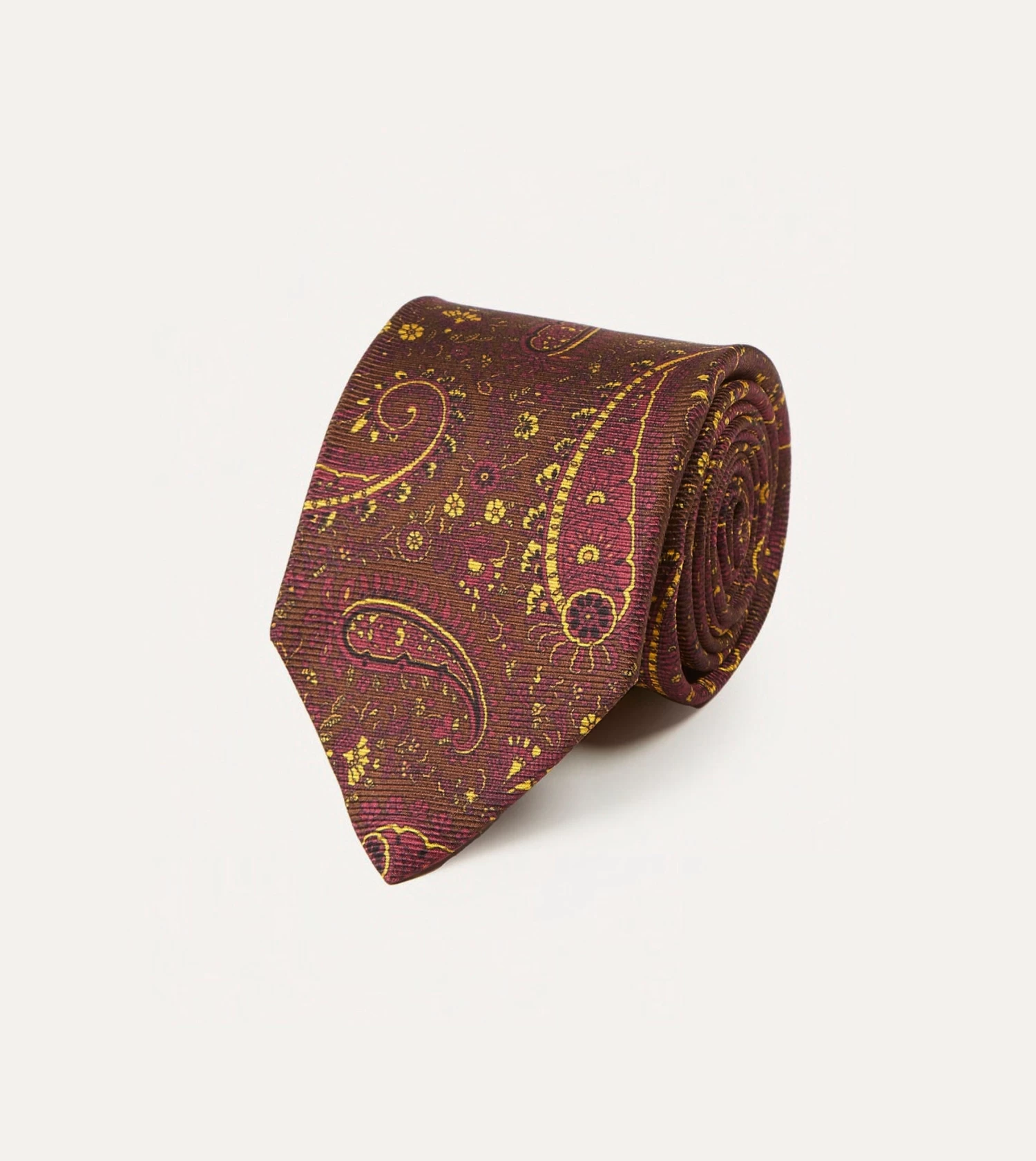 Brown, Red And Yellow Paisley Print Madder Twill Silk Tie 4 Brown, Red And Yellow Paisley Print Madder Twill Silk Tie - Image 2