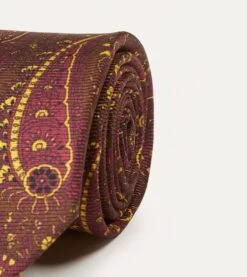 Brown, Red And Yellow Paisley Print Madder Twill Silk Tie 9 Brown, Red And Yellow Paisley Print Madder Twill Silk Tie -Drakes Shop DR1AA122790 02991 3