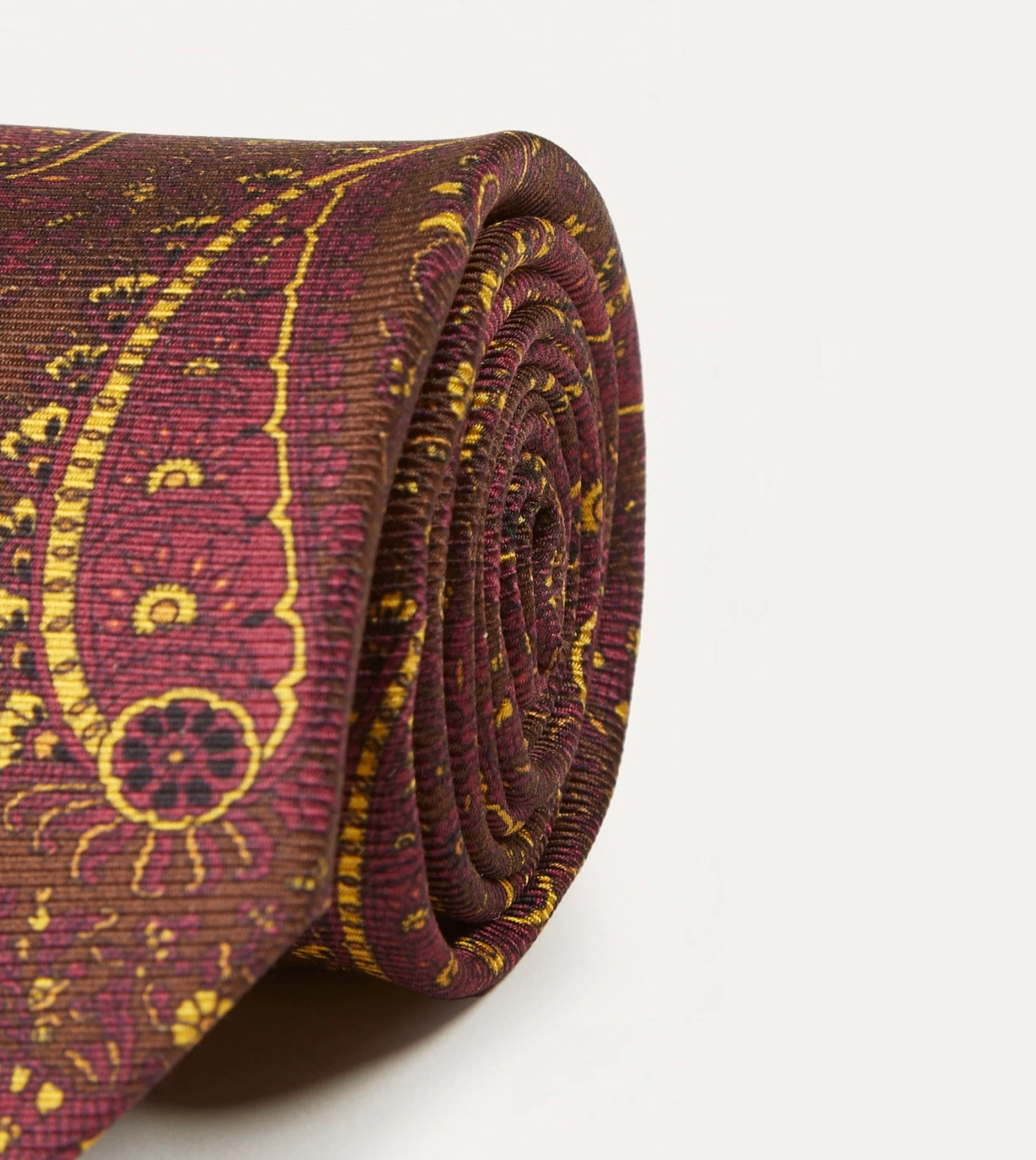Brown, Red And Yellow Paisley Print Madder Twill Silk Tie 5 Brown, Red And Yellow Paisley Print Madder Twill Silk Tie - Image 3