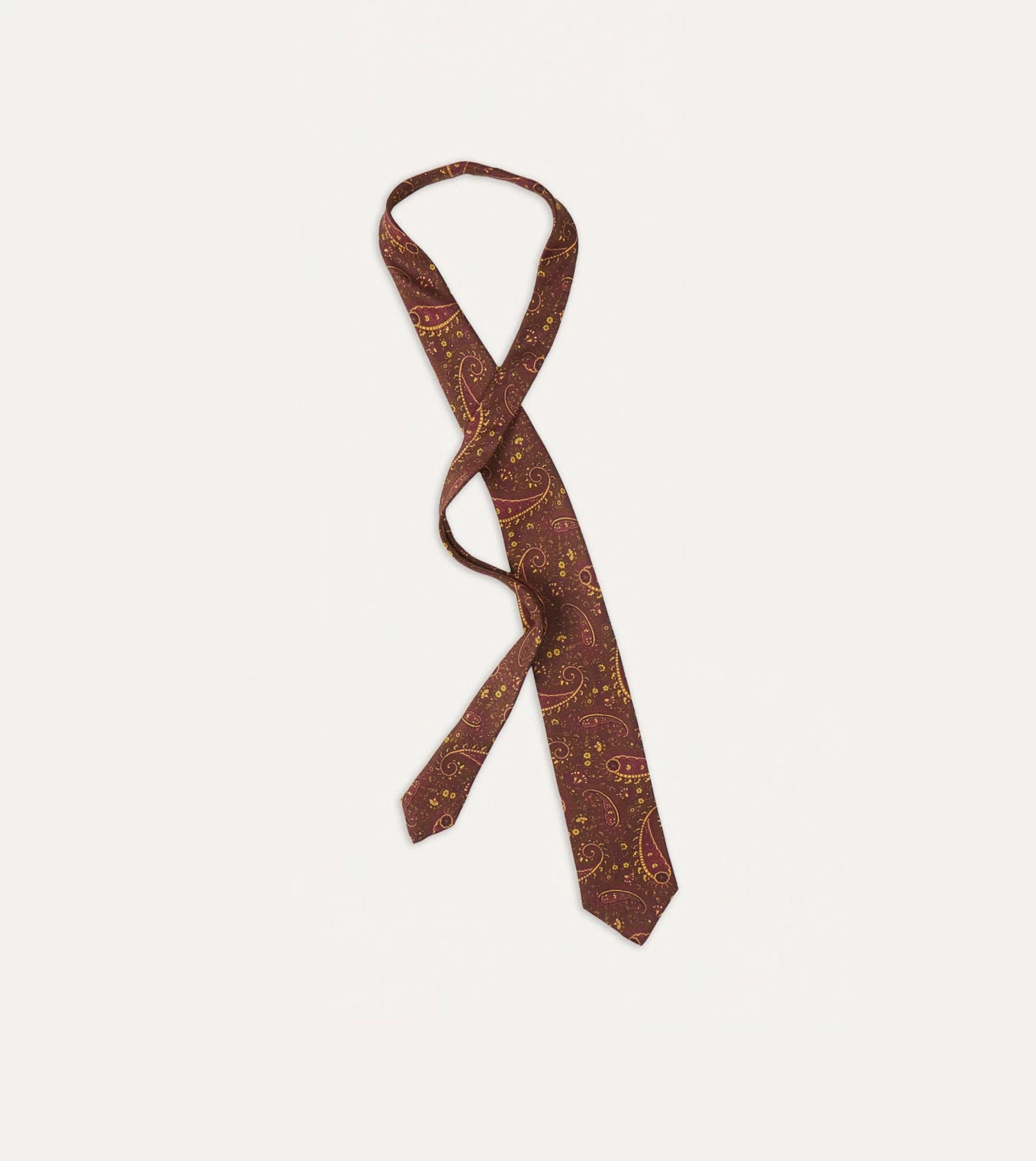 Brown, Red And Yellow Paisley Print Madder Twill Silk Tie 6 Brown, Red And Yellow Paisley Print Madder Twill Silk Tie - Image 4