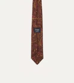 Brown, Red And Yellow Paisley Print Madder Twill Silk Tie 11 Brown, Red And Yellow Paisley Print Madder Twill Silk Tie -Drakes Shop DR1AA122790 02991 5