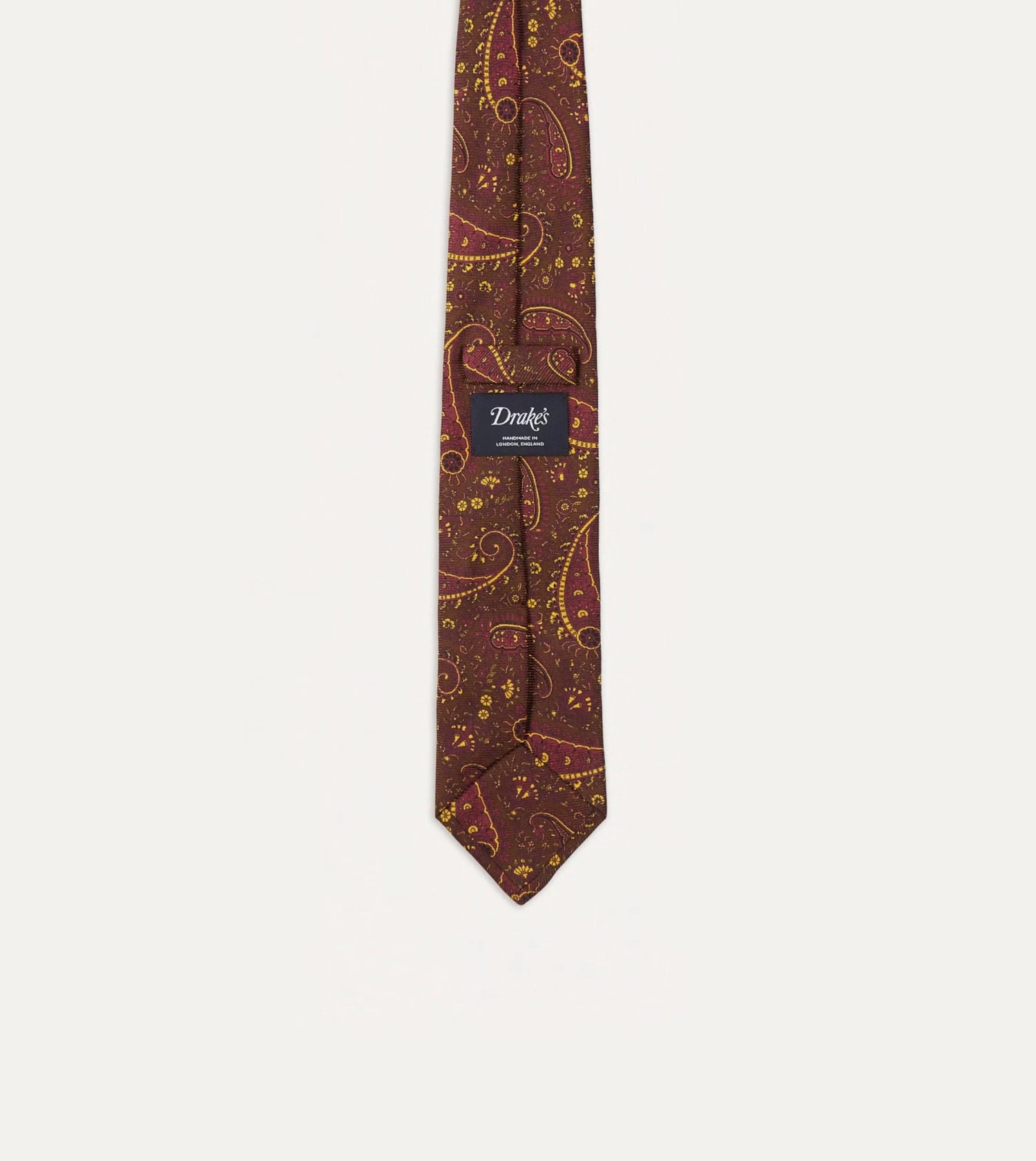 Brown, Red And Yellow Paisley Print Madder Twill Silk Tie 7 Brown, Red And Yellow Paisley Print Madder Twill Silk Tie - Image 5